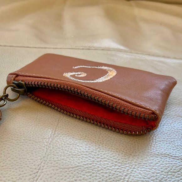 Anthropologie Miss Albright monogram C leather coin purse with zipper and tassle - Picture 5 of 8